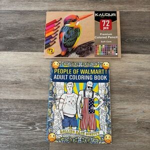 Kalour 72-count premium colored pencils soft cores & People of Walmart Colorbook
